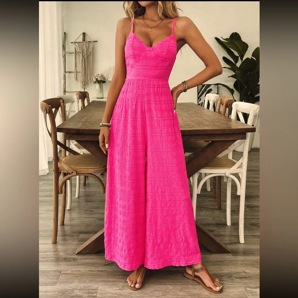 Elegant Bow Jumpsuit Wide Leg Boutique New Black - Picture 9 of 10